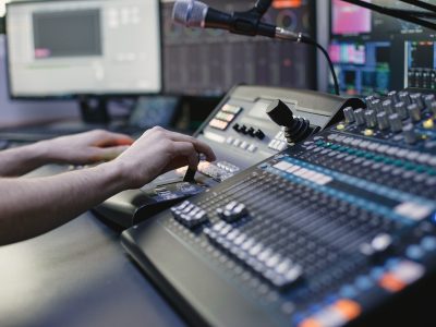 Sound engineer studio. Closeup view.