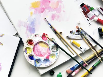 Painting color objects on a marble table